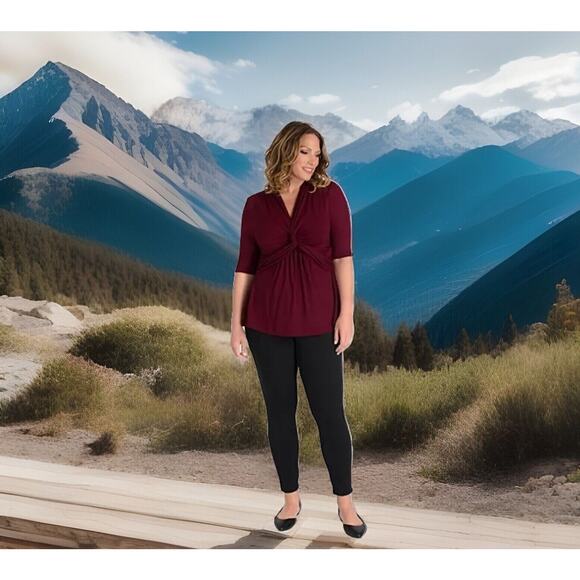 Kiyonna Top Burgundy Red Caycee Twist Empire Waist Twist Front Size 12 Versatile - Picture 2 of 10